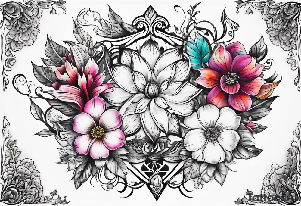 ornaments of flowers

chest piece tattoo idea
