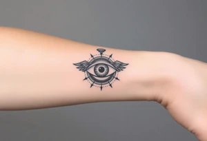 A surreal clock with an eye in place of the dial, eyelids opening like doors, intricate detail, realistic shading, black and gray. tattoo idea