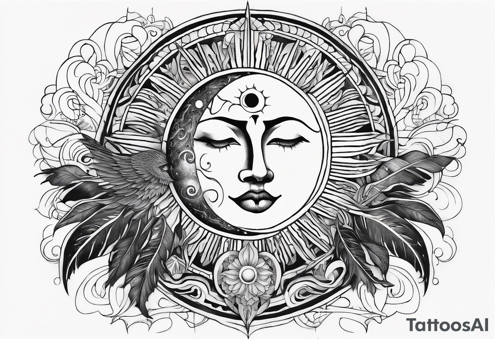 Large sun and moon tattoo that is tall
Spiritual meaning behind it flowing into a falcon tattoo idea