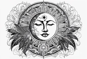 Large sun and moon tattoo that is tall 
Spiritual meaning behind it flowing into a falcon tattoo idea