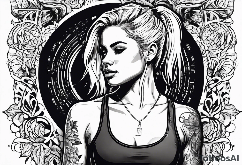 Young pretty blond woman in gym tattoo idea