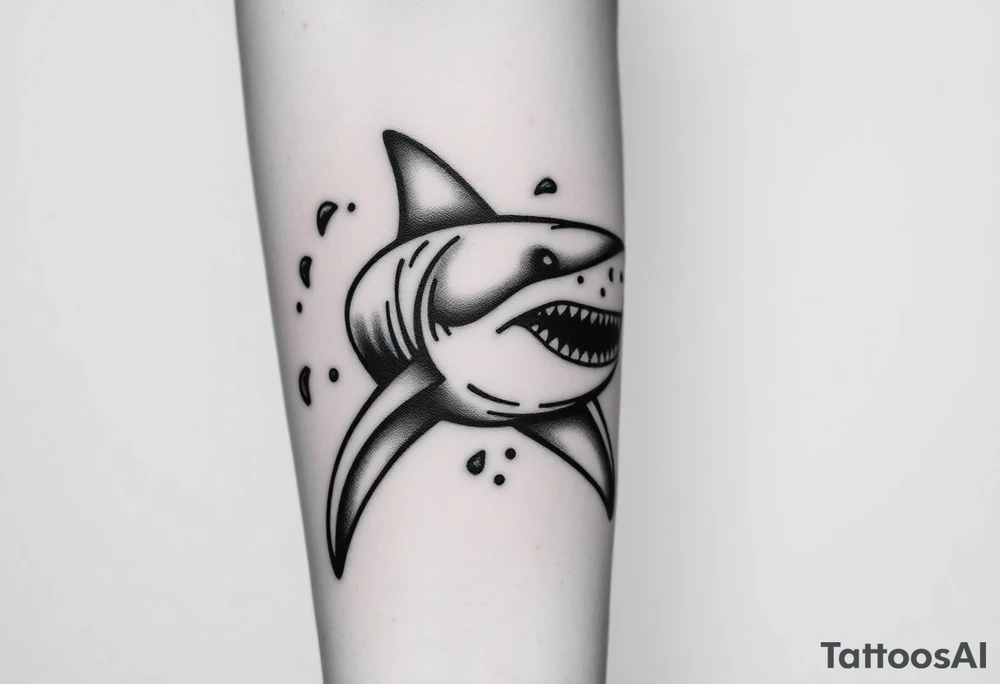 Masculine strong great white shark flowing forward in water tattoo idea