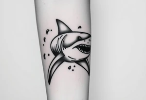 Masculine strong great white shark flowing forward in water tattoo idea