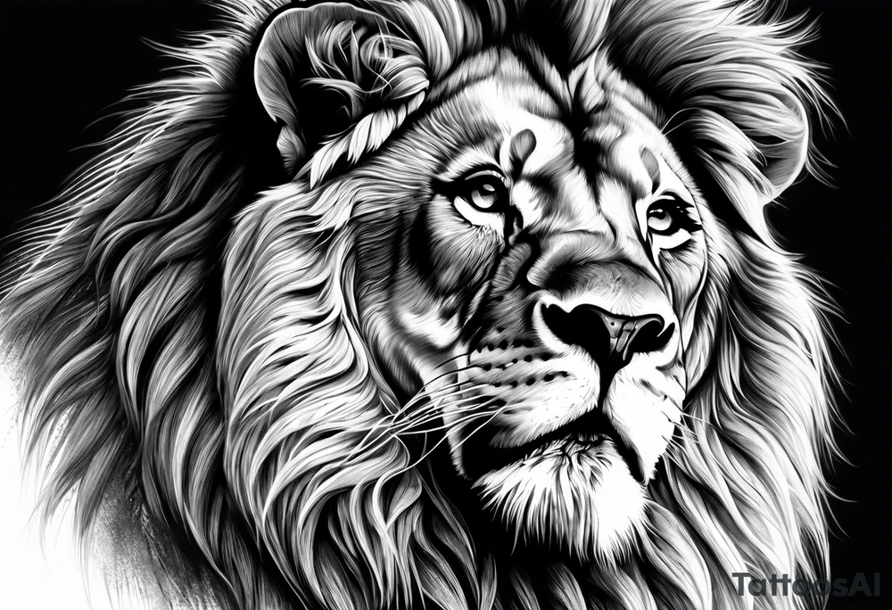 powerful majestic lion, close-up tattoo idea
