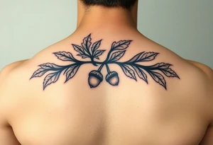 oak branch with thick leaves and acorns tattoo idea