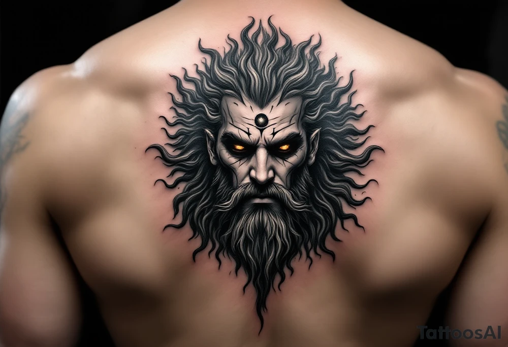 poseidon with 3 suns tattoo idea