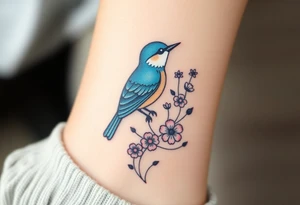 Bluebird with wild flowers tattoo idea