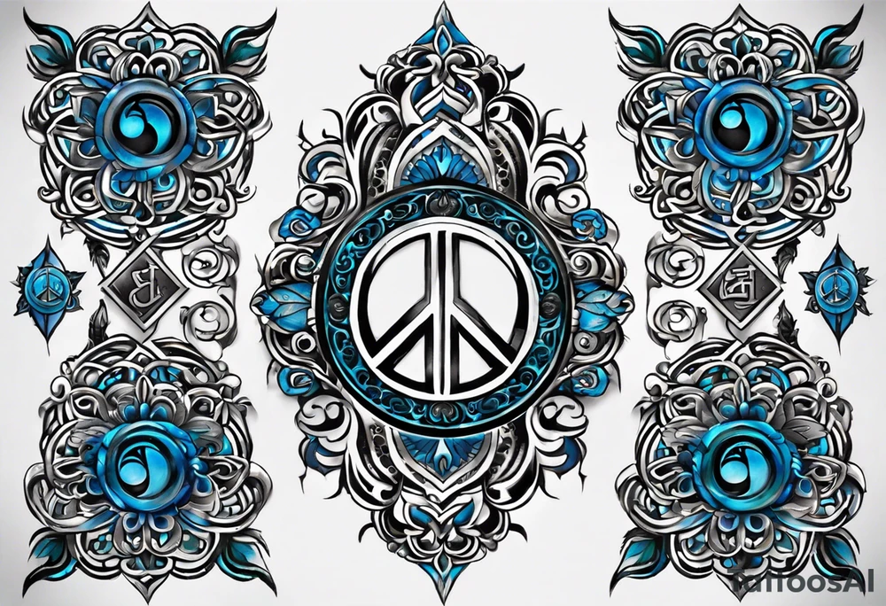 a tattoo whose main theme is balance but also resembles new begining, strong willpower, peace and loyalty. This should be for the front part of the shoulder. maybe add the ying-yang symbol somewhere in the tattoo. Tattoo should have an equal amount of blue and red along with the overall tattoo being black tattoo idea