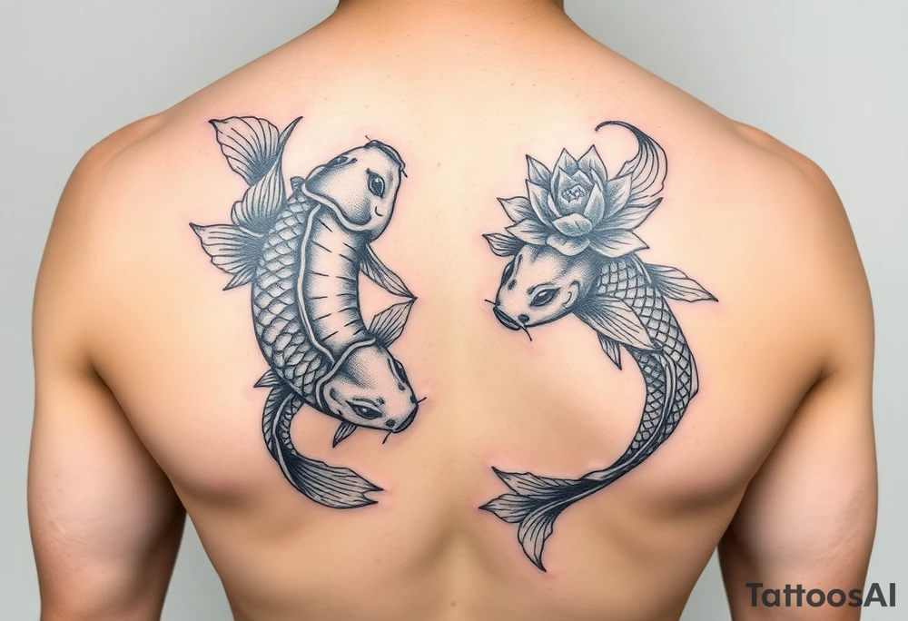2 koi swimming upstream with tiger lily’s tattoo idea