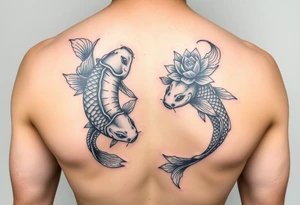2 koi swimming upstream with tiger lily’s tattoo idea