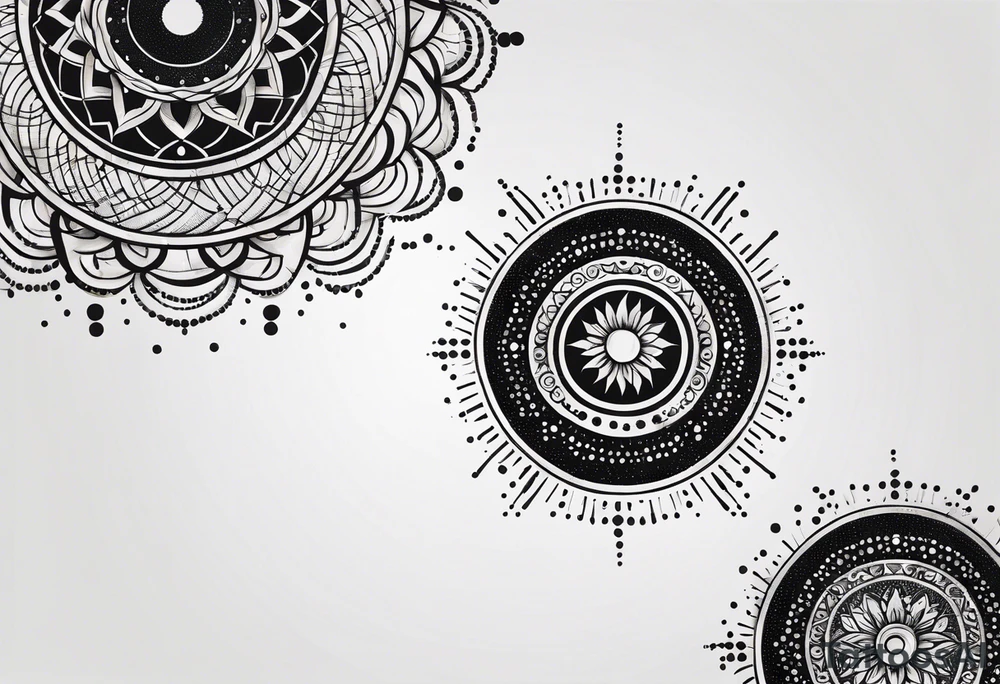 simple sun made of black dots and circles tattoo idea