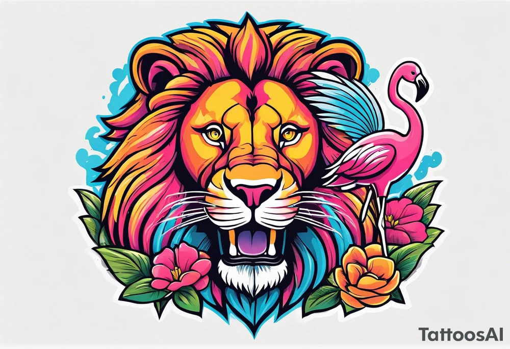 powerful majestic lion, eating a flamingo tattoo idea