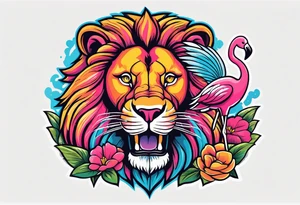 powerful majestic lion, eating a flamingo tattoo idea