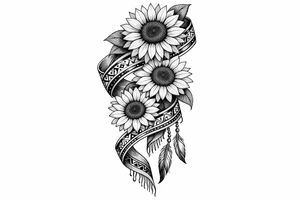 3 cascading Sunflowers wrapped in an Native American Indian ribbon tattoo idea