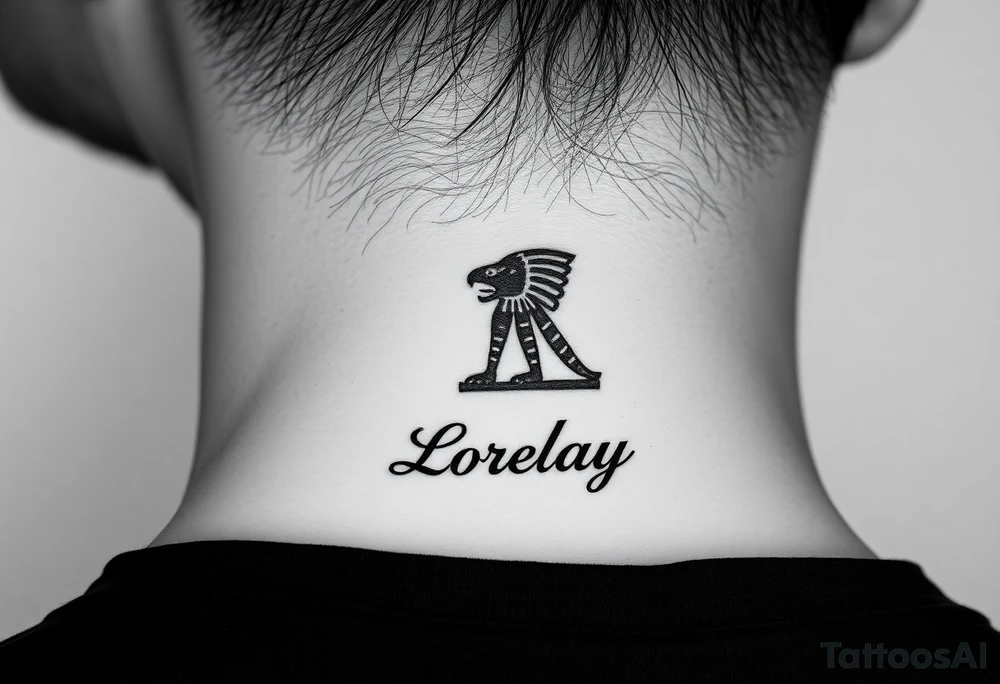 Crea un diseño significativo sobre la cultura egipcia y que tenga el nombre escrito por de bajo del diseño el nombre de mi hermana Lorelay para la parte baja del bíceps tattoo idea