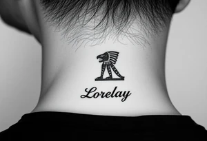 Crea un diseño significativo sobre la cultura egipcia y que tenga el nombre escrito por de bajo del diseño el nombre de mi hermana Lorelay para la parte baja del bíceps tattoo idea
