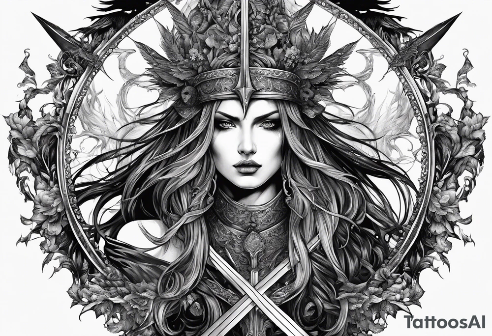 the goddess nemesis long sword scary blood hell tattoo idea