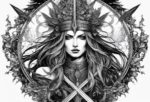 the goddess nemesis long sword scary blood hell tattoo idea