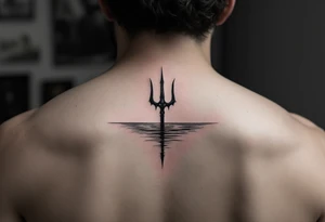 trident half way under calm water tattoo idea