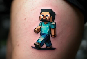 Small Minecraft Steve tattoo more vibrant colors more cartoonish walking straight legs very very small make it pop out more tattoo idea