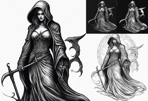 Full body of a Female grim reaper tattoo idea