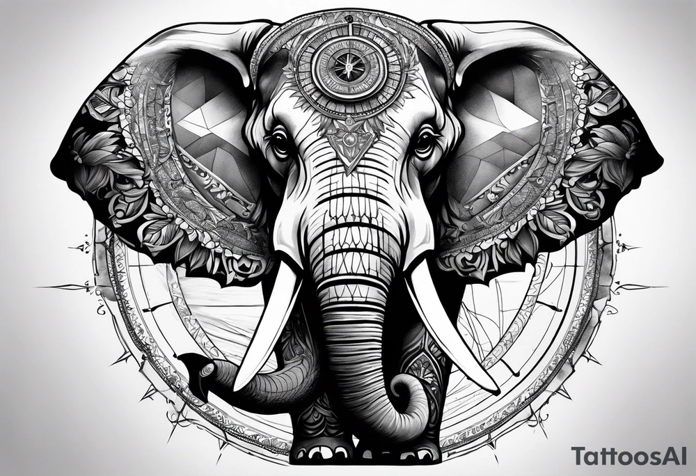 Compass held by an elephant tattoo idea