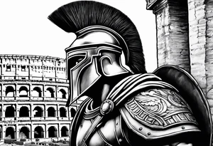 Side profile of spartan soilder looking left at Roman colosseum tattoo idea