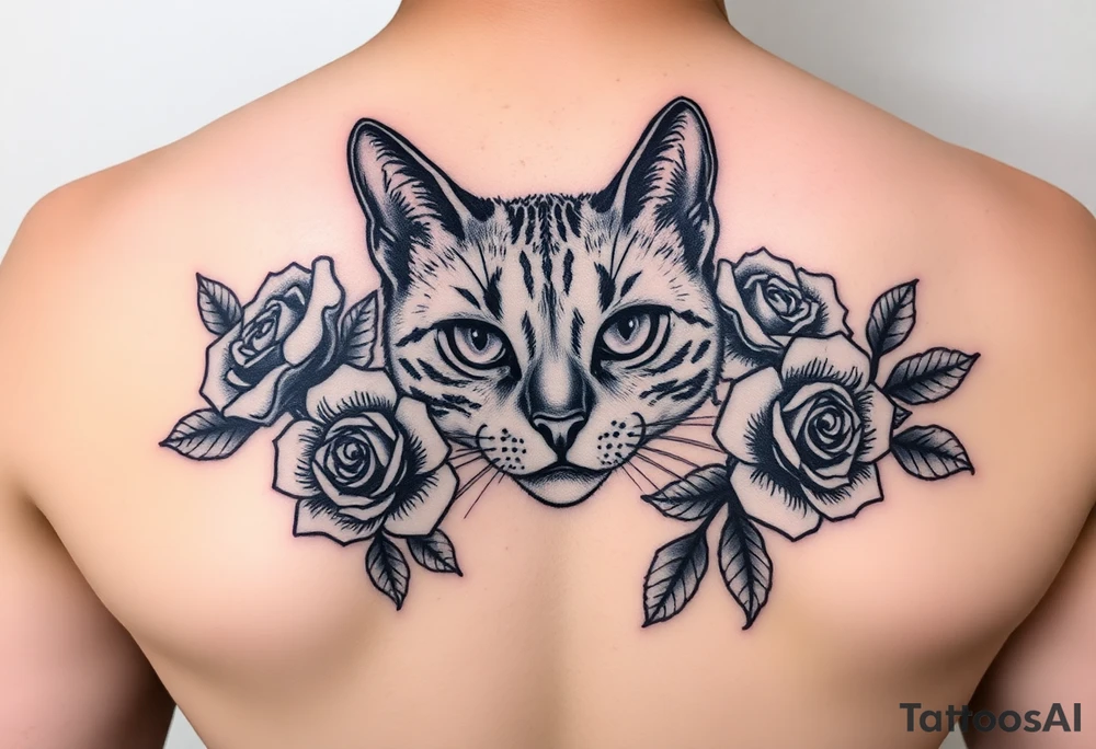 Burmese cat with roses tattoo idea