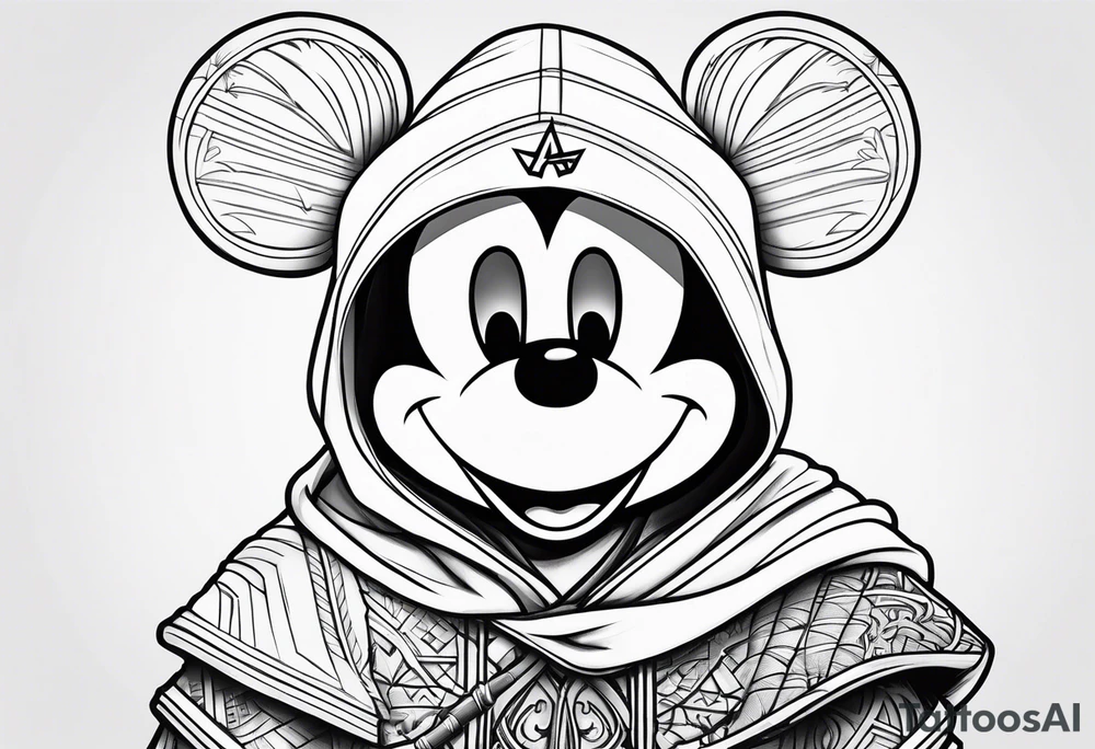 mickey mouse assassins creed character that is in the style of tron with palm trees tattoo idea