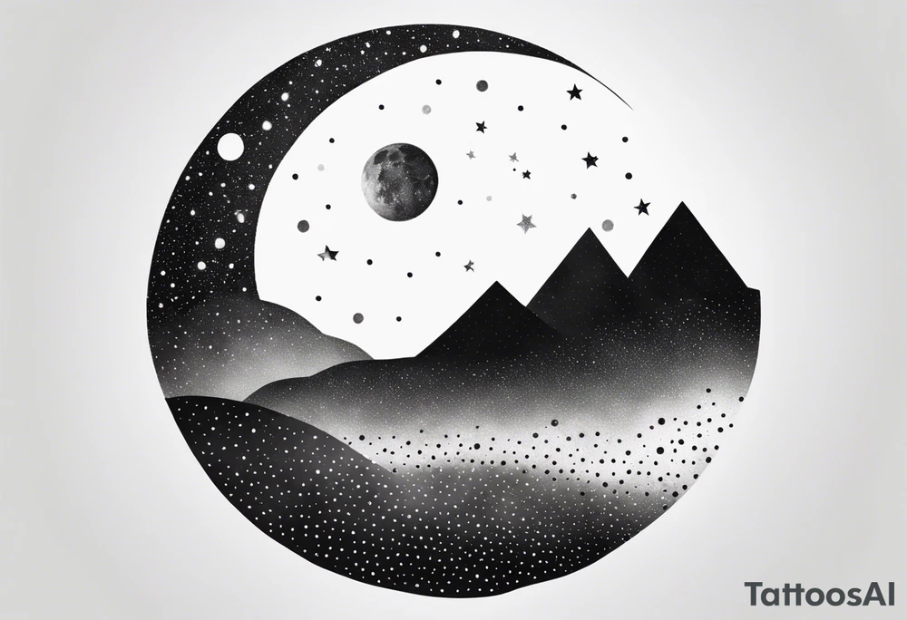 moon and galaxy, white background, simple tattoo idea