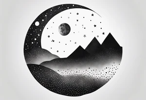 moon and galaxy, white background, simple tattoo idea