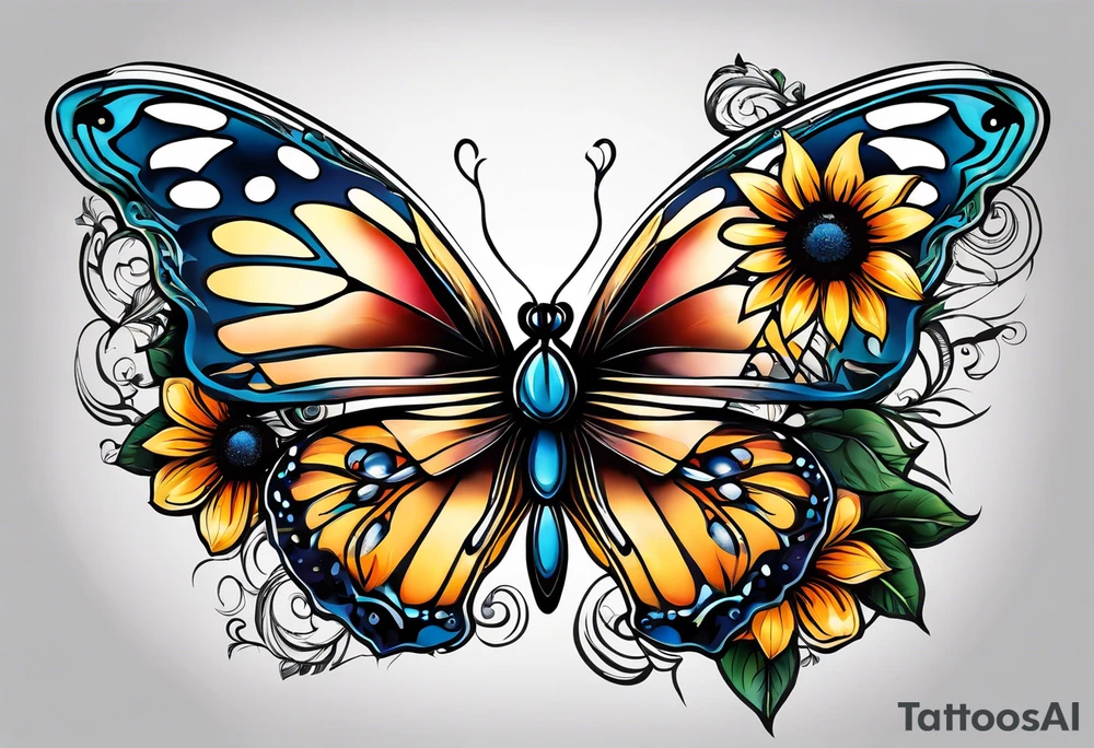animal butterfly , flower rose, sunflower, tattoo idea