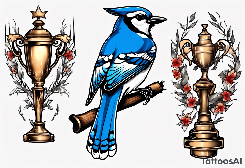 bluejay with trophy tattoo idea
