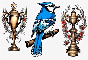 bluejay with trophy tattoo idea