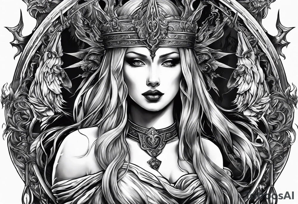 the goddess nemesis sword scary blood hell tattoo idea