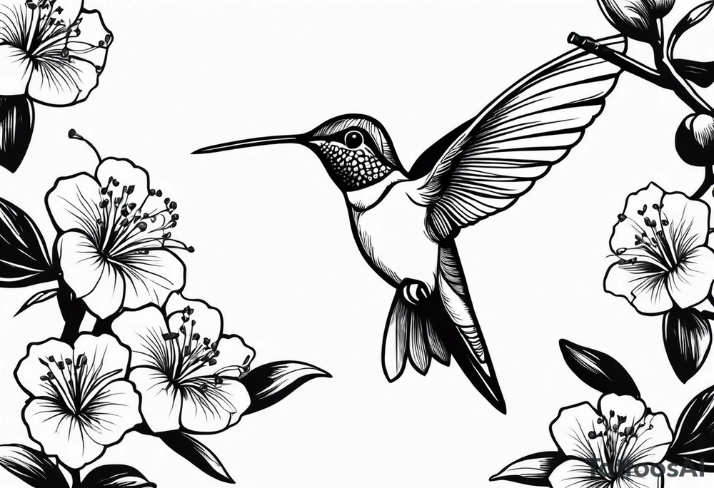 Propose moi un tatouage dans le dos les éléments sont : colibri carte de la Martinique fleur de prunus du Japon tattoo idea