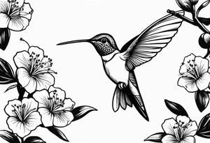 Propose moi un tatouage dans le dos les éléments sont : colibri carte de la Martinique fleur de prunus du Japon tattoo idea