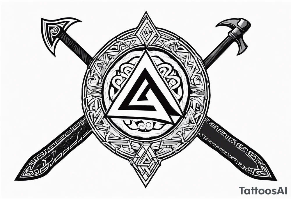 Valhalla sword shield valknut axe tattoo idea