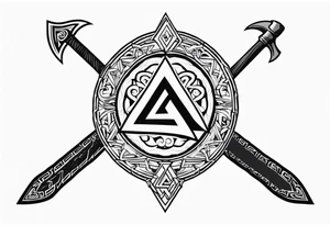 Valhalla sword shield valknut axe tattoo idea