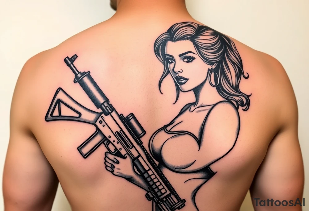 Pin up girl with ak 47 and a uzi tattoo idea