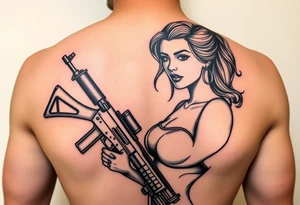 Pin up girl with ak 47 and a uzi tattoo idea