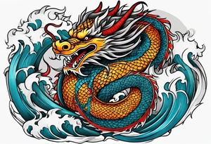 Asian dragon coiling around an anchor centered on the Korean flag tattoo idea