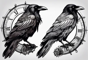 Raven sitting on a clockwork tattoo idea
