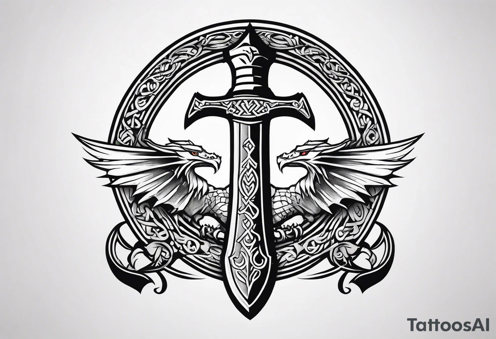 Valhalla sword shield dragon axe viking church tattoo idea Valhalla sword shield dragon axe viking church tattoo idea