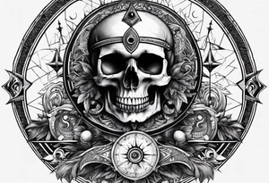 Skull with third eye and dagger through it with the phases of the moon at the bottom tattoo idea