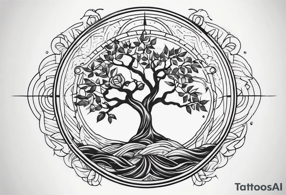 Tree and windrose tattoo idea