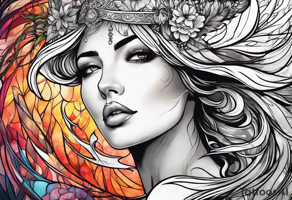 Resurrection Beautiful woman rising from her dead self to inner peace and self-love tattoo idea