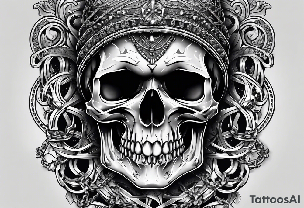 skull with chains tattoo idea