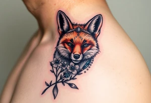 adult fox with jewelry smelling wild flowers tattoo idea