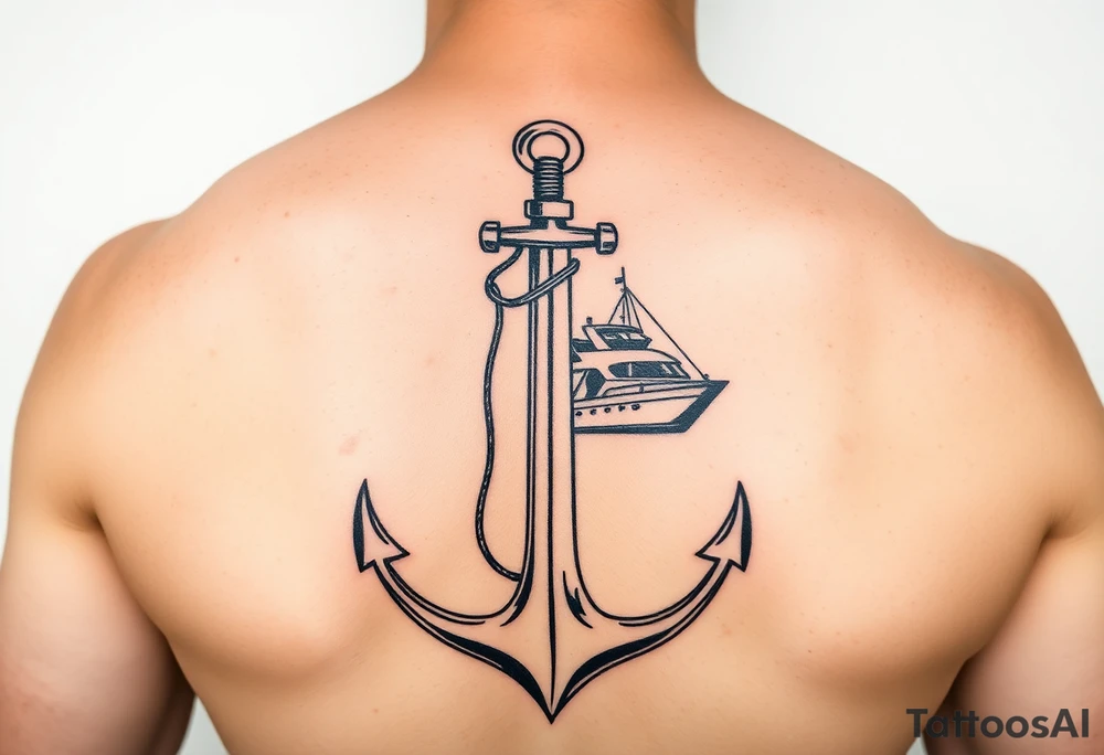 bold man with anchor and yacht
put on arm tattoo idea